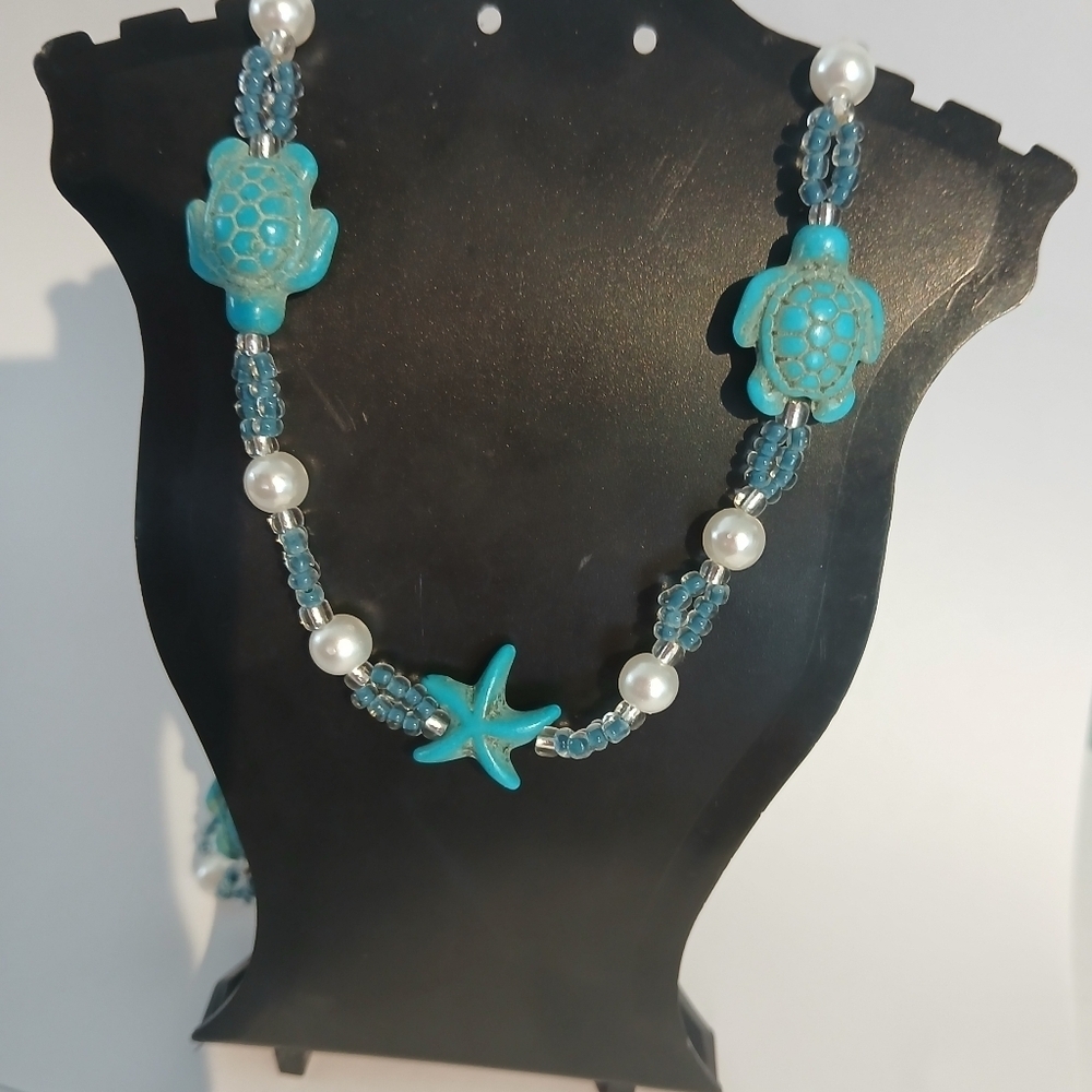Turquoise Turtle & Starfish Necklace - Picture 7 of 8